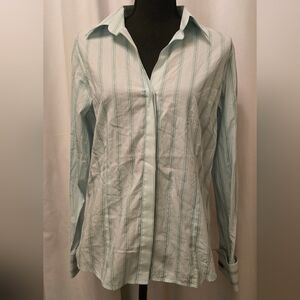 Thomas Pink Mint Green Striped Women's Button Down Shirt 10